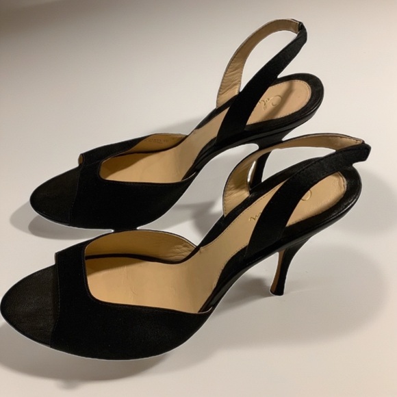 Cole Haan Shoes - Cole Haan Black satin sling back peep-toe heels 9B
